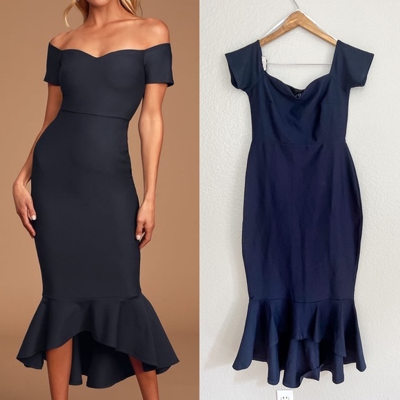 Lulus Dresses & Skirts - Midnight Blue Off-the-Shoulder Midi Dress M